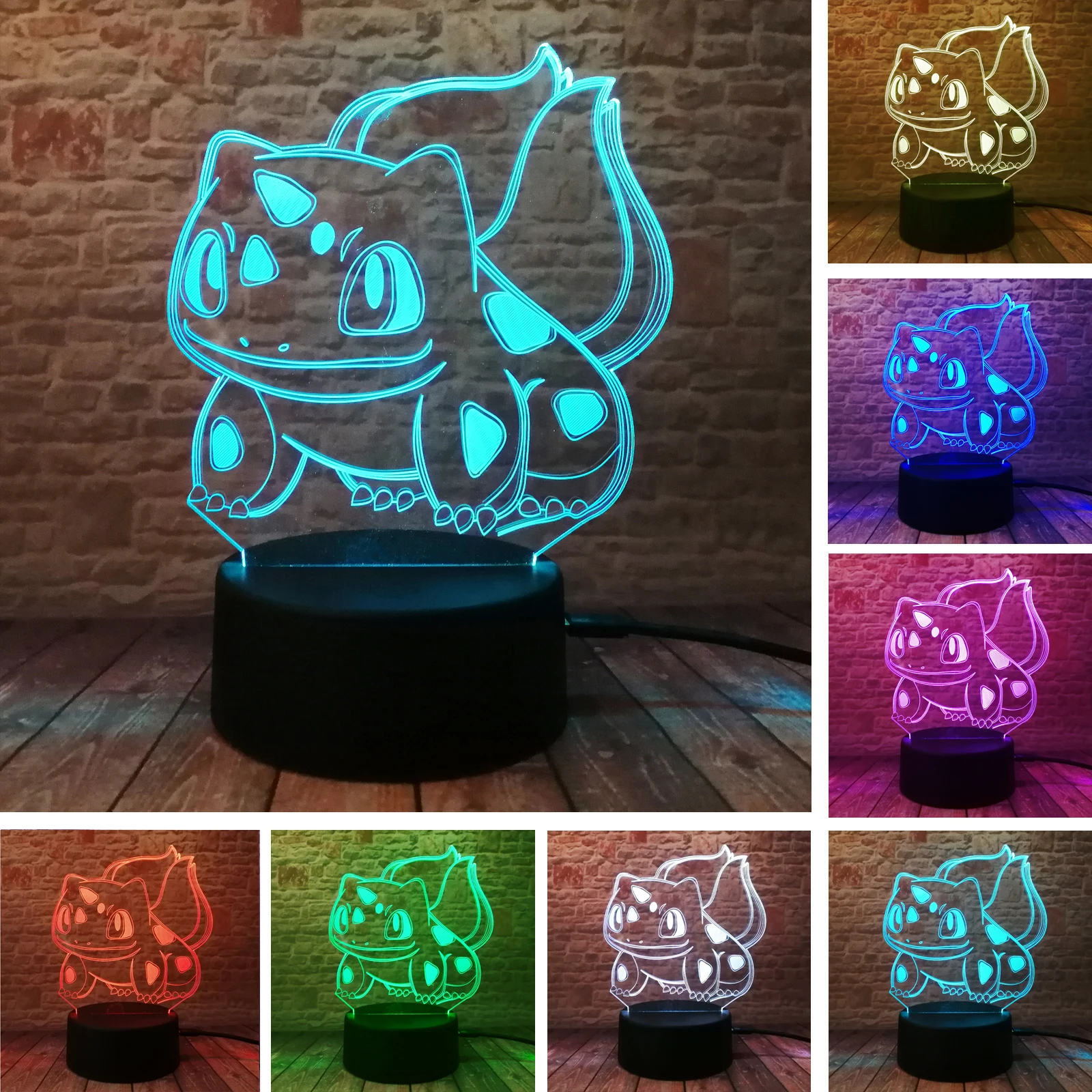 С рисунком аниме Рисунок Покемон Go ночника Pokeball Бульбазавр удаленного USB Touch Thunder животного Красочный Gradient Night Light подарок