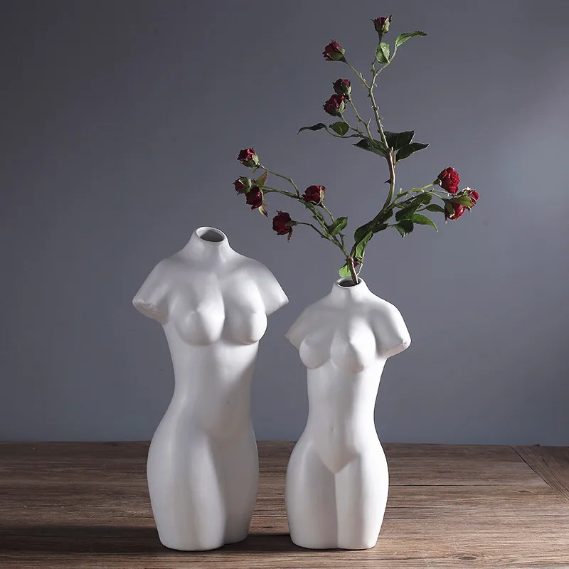 Креативная керамическая ваза Женская в форме тела белая Обнаженная современная домашняя керамическая абстрактная декоративная ваза