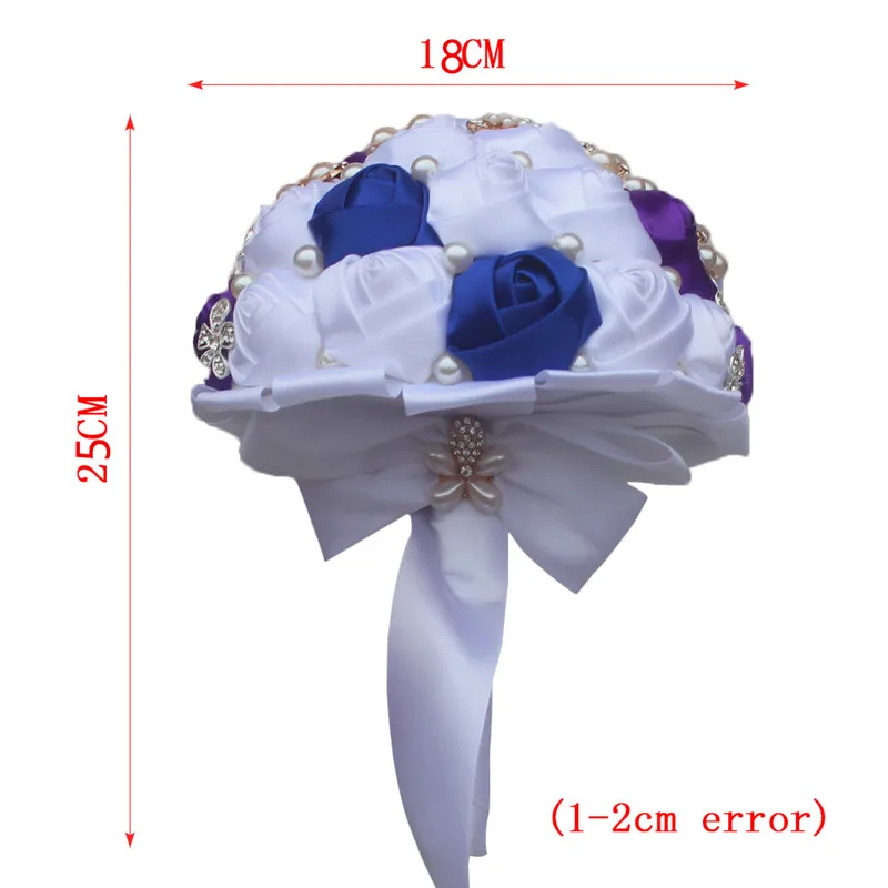WifeLai-в основном белые шелковые свадебные букеты Золотая брошь жемчужным бисером атласные портбукет с цветами синий, фиолетовый цвет W2511