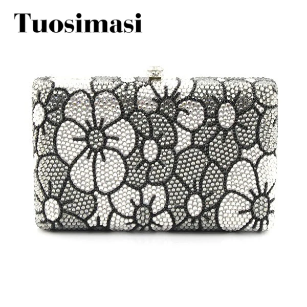 Glass handmade crystal stone wedding evening clutch bags flower pattern women wholesale bags