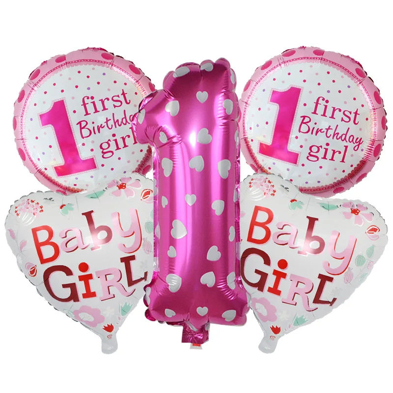 Комплект фольгированных воздушных шаров для маленьких мальчиков и девочек на первый день рождения, розовый и голубой номер, фольгированные воздушные шары для детей, украшения для первого дня рождения