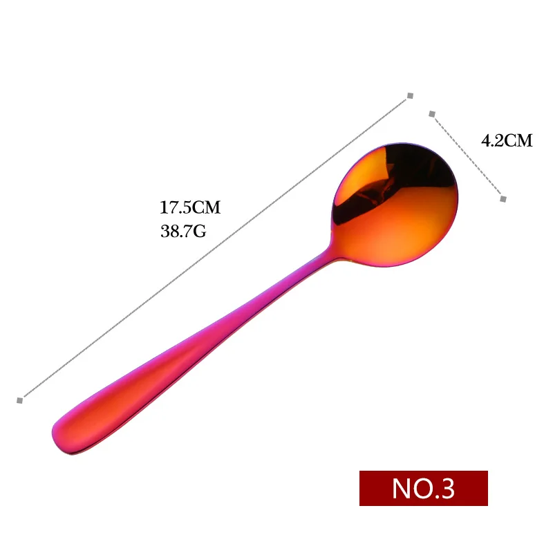 1 шт. ложка для супа из нержавеющей стали, десертная ложка, цветная круглая ложка для мороженого, десерта, Рисового салата, столовая посуда - Цвет: Rainbow no.3-1pc