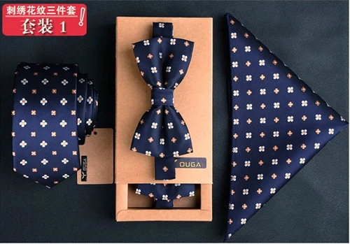 Мужской галстук, набор галстука и кармана, квадратный галстук-бабочка, комплект из 3 предметов, галстук-бабочка в полоску, мужские черные галстуки на шею и носовой платок, мужской подарок - Цвет: 1