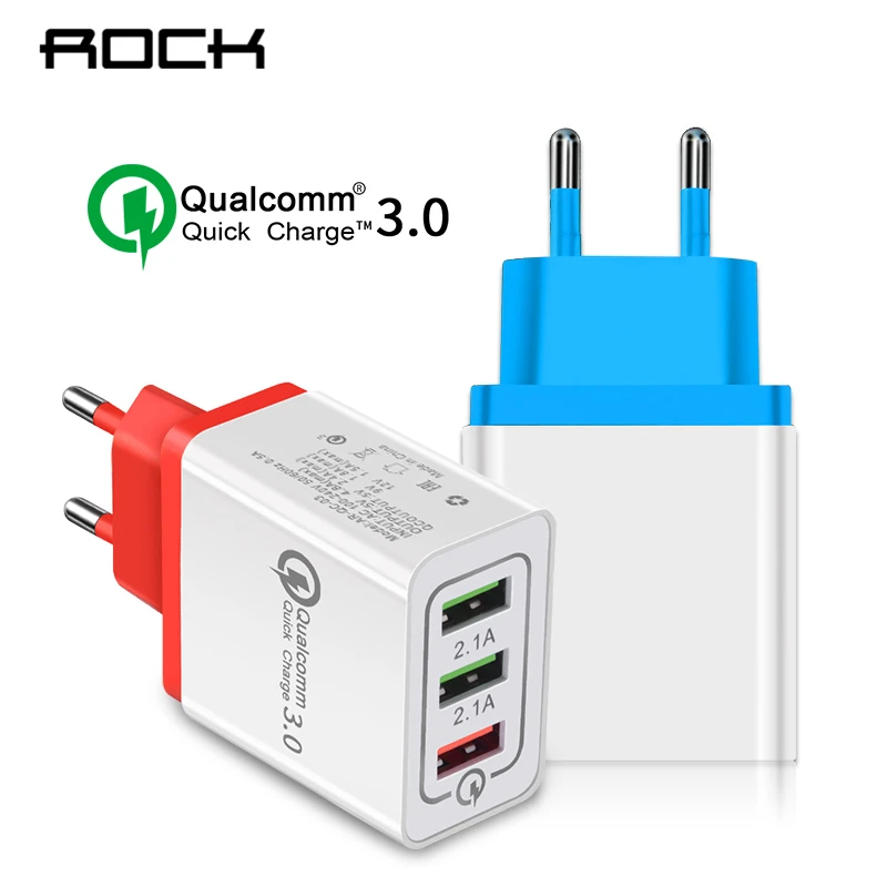 ROCK Quick Charge 3.0 Phone Charger 3 USB QC 3.0 Fast Charging Travel Wall Charger For Samsung Xiaomi EU Plug ROCK Quick Charge 3.0 Phone Charger 3 USB QC 3.0 Fast Charging Travel Wall Charger For Samsung Xiaomi EU Plug