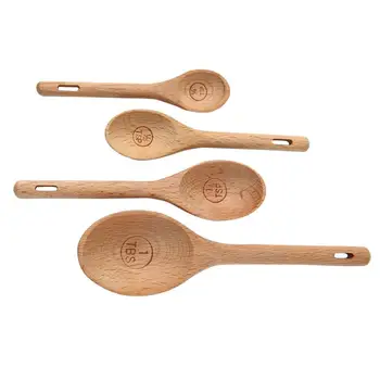 

4 Pcs Portable Beech Measuring Spoons Natural Wooden Engraved Accurate Spoons Baking Utensil Set for Dry and Liquid Ingredients