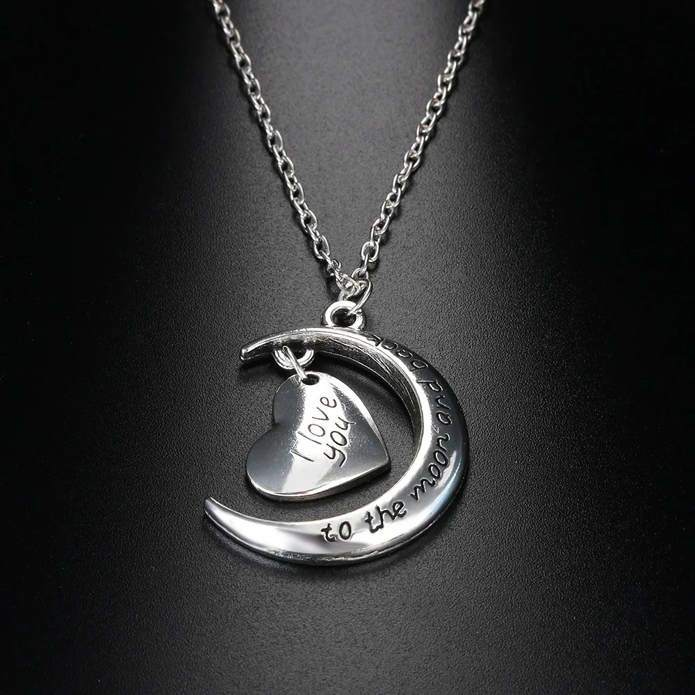 

1PCs I Love You To the Moon and Back Necklace Love Forever Moon Pendant Necklace for Women Men Couple Lovers Choker Bijoux