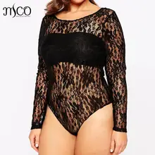 Autumn Long Sleeves Bodycon Bodysuit Vintage Glamorous Delicate Floral Sheer Lace Women Body Plus Size Slim Fit Jumpsuit 5XL 6XL