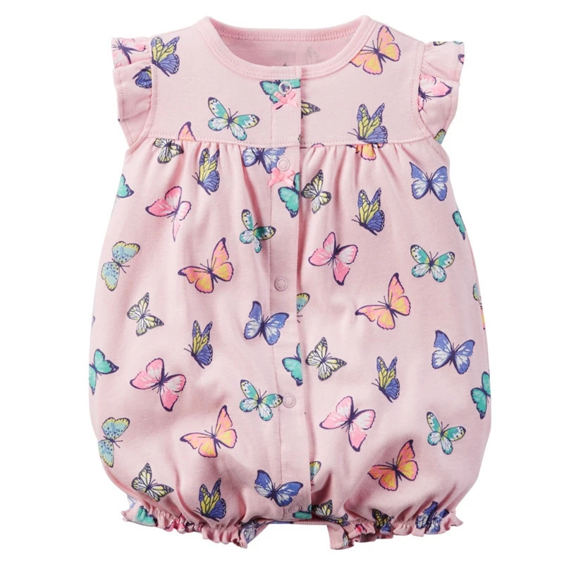 Pink Butterfly Baby Girl Rompers Short Sleeve Newborn Baby Girl Pink