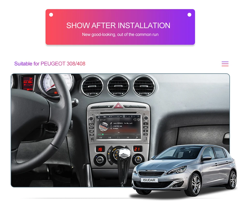 Cheap Isudar H80 Car Multimedia player Android 8.0 2 Din Autoradio For Peugeot 308/408 For Parrot Bluetooth Voice Control DSP GPS DVR 4