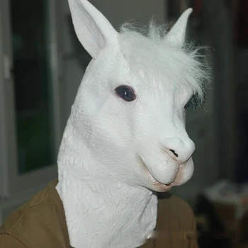 

Eco-friendly Latex Full Alpaca Mask Funny Animal Sheep Head Mask Halloween Party Toy Prop Mask