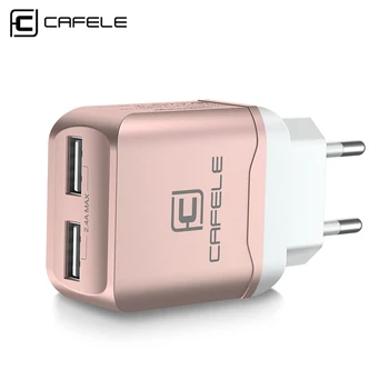 

CAFELE EU Charger Plug Travel USB 2.4A Dual output Universal Adapter Charger Smart Phone Charger with 2 in 1 Retractable cable