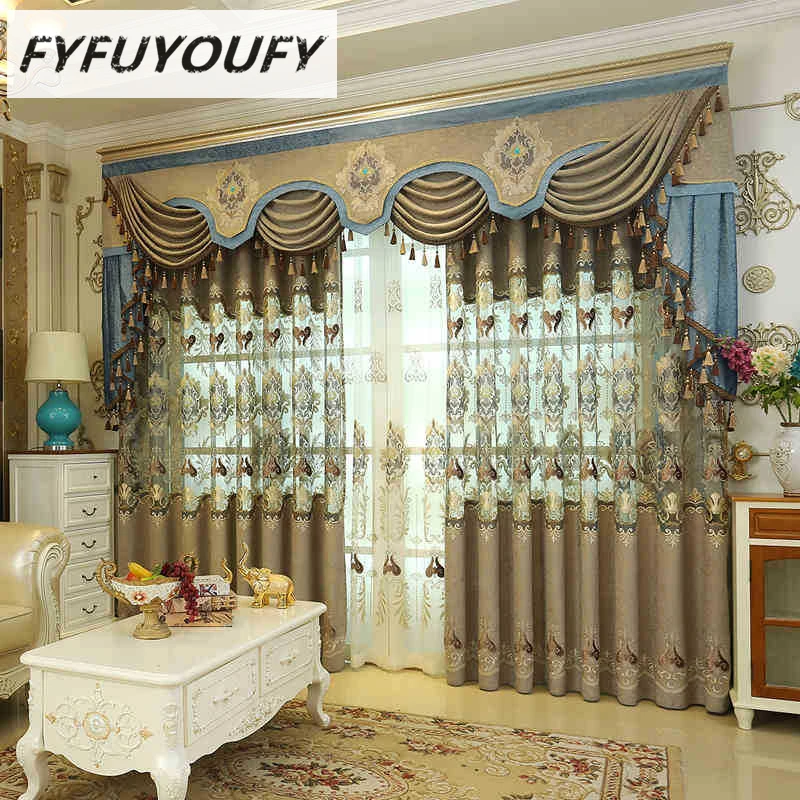 European luxury King Queen embroidered gold blind curtains