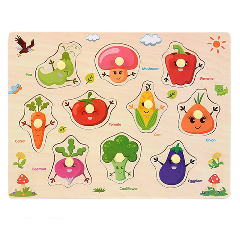 Wooden Kids Jigsaw Education and Learning Puzzles Toys for Children Hand Grab Board Puzzle Set Toys Interesting Birthday Gifts