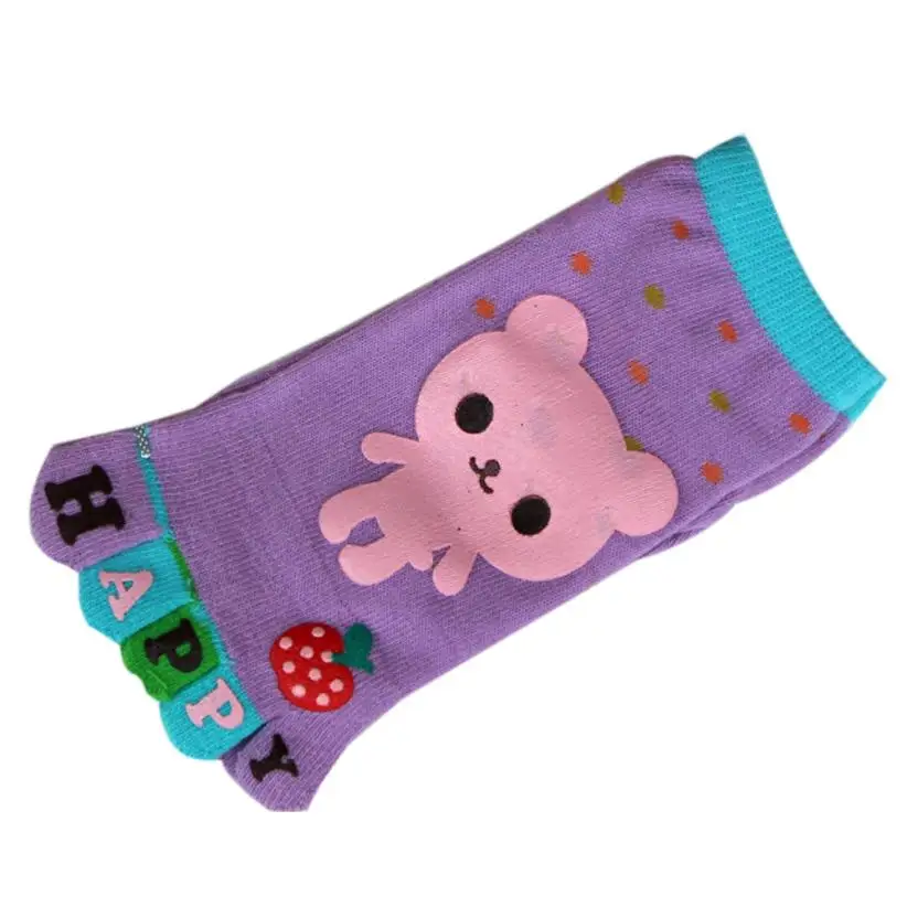 Purple Новые детские дети девочки мальчик мультфильм животных пять пальцев противоскользящие хлопковые носки - Цвет: Purple