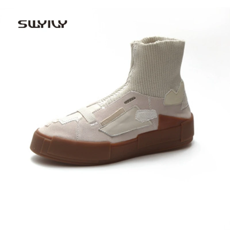 SWYIVY Women Sneakers 2018 New Spring Autumn Women Skateboarding Shoes High-top Breathable Socks Shoe Flat Heel Women Sport Shoe