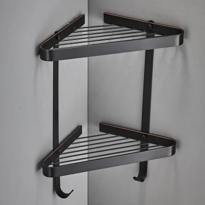 two tier black Corner Shelf Brass Bathroom Shower Rack Black Oil Bath Shower Shelf Bath Shower Caddy Rack Holder Wall Mounted Bathroom shelf - Цвет: two tier black