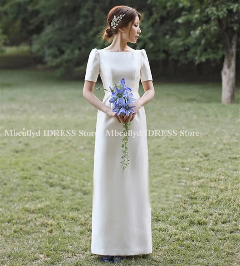 

Boho Beach Wedding Dresses With Short Sleeve A line Vintage A-line Style Chic Satin Rustic Bridal Gown Bohemia 2019 Custom Made