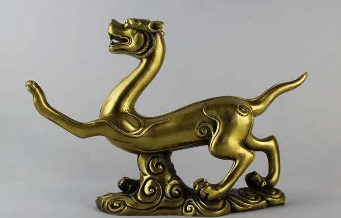 

Chinese Excellent Copper brass Zodiac Tiger Myth White Tiger God beast statue