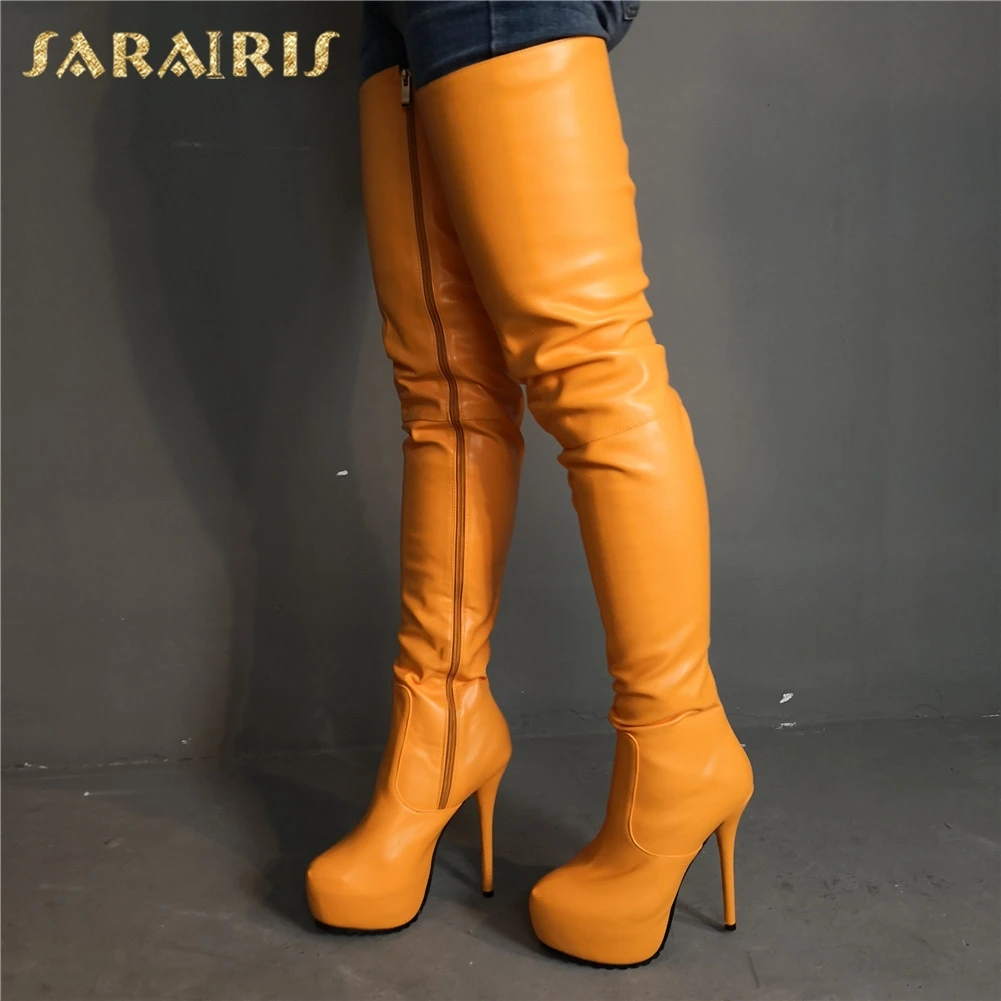 

Sarairis Brand Design Big Size 35-47 Sexy High Quality Women Shoes Woman Party Orange Thin High Heels Over The Knee Boots