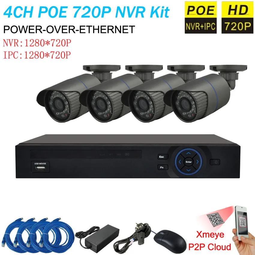 Home Surveillance System 4CH IP Security Camera PoE NVR Kit System With