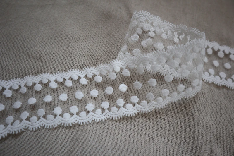 2 yards off white dots lace fabric by the yard cotton floral and leaves style mesh embroidered fabrics | Дом и сад