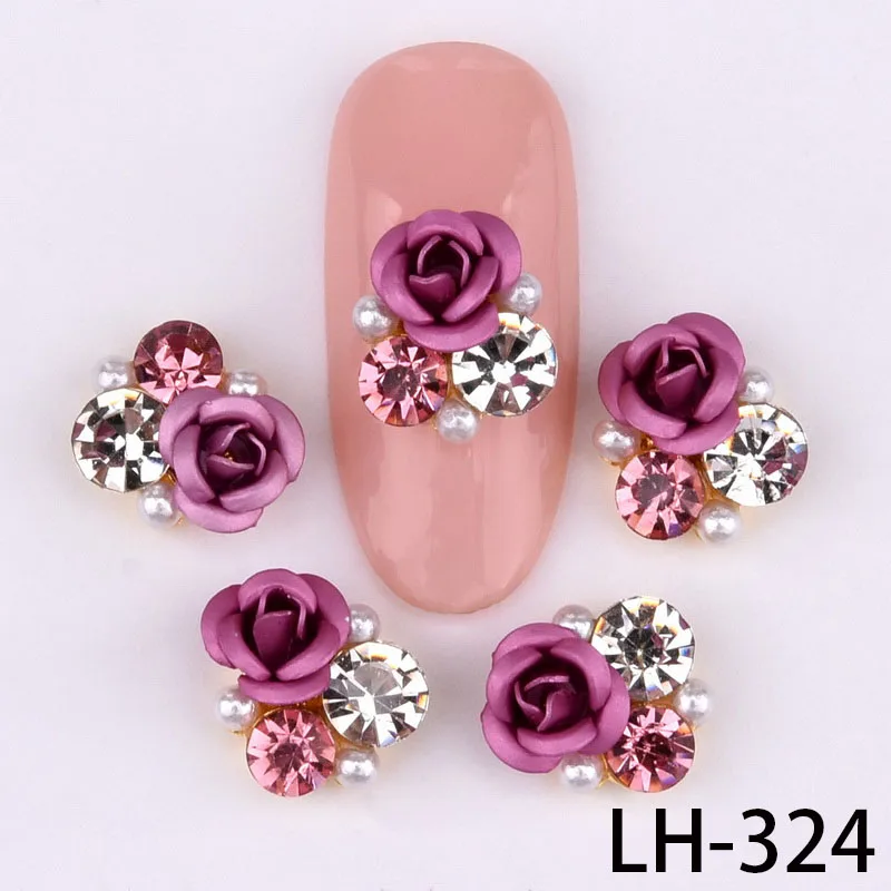 10psc дизайн 3D дизайн ногтей украшения из сплава Розы Цветы Кристалл Стразы для ногтей кулонов поставки LH322-330 - Цвет: LH-324
