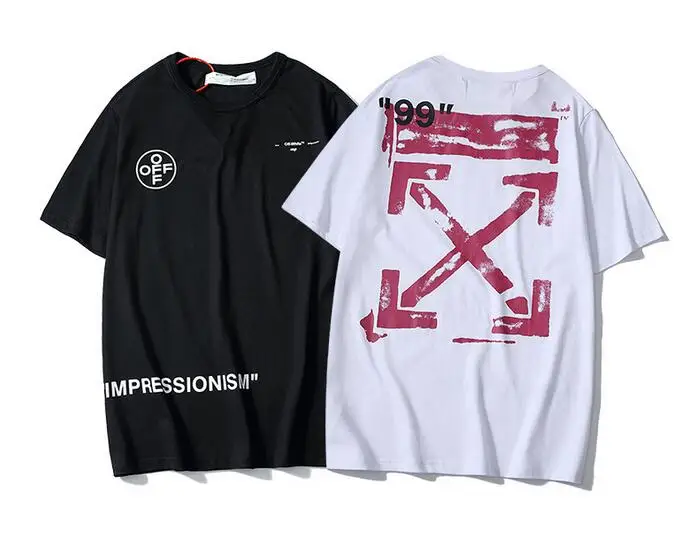 

European American 19ss Off-White OW Pink arrow Men/Women Unisex Couple Lovers models Cotton Fashion Short Round neck T-shirt