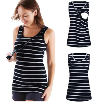 

Nursing Clothes Women's Breastfeeding Sleeveless Striped Tops Pregnant Baby Vest Clothes Enfermera Summer Cotton Clothing S-2XL