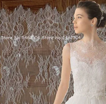 

3 Yards wedding lace fabric, White Chantilly Lace for Bridal dress 145CM Width Soft Double Eyelash Edge