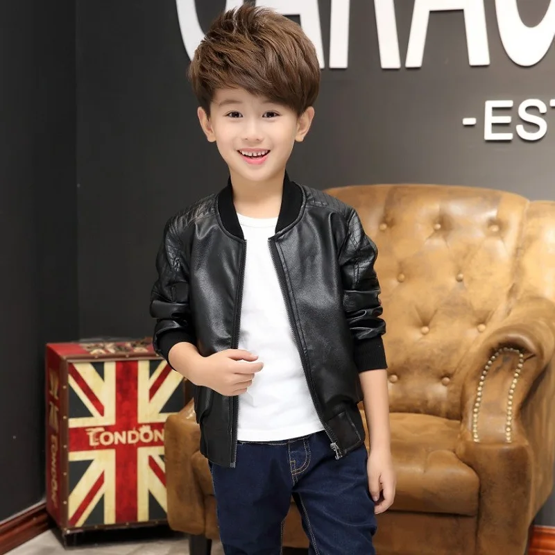 

Boy's Long Sleeve Warm Outerwear Leather Jacket for Autumn and Winter