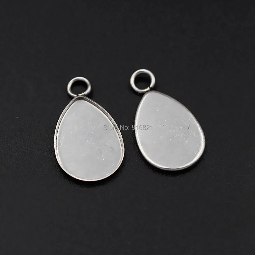 Stainless Steel 316L 10x14mm Glass Cabochons Pendant Base Blanks Drop