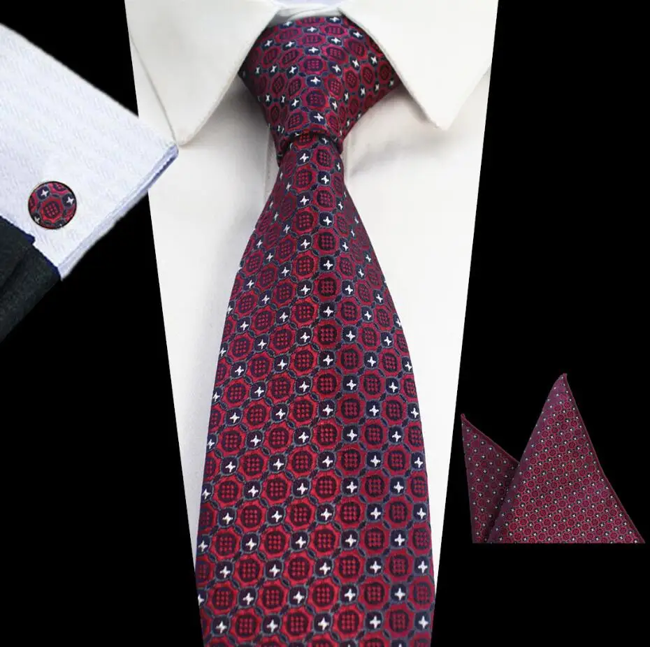 GUSLESON дизайн 8 см набор клетчатых полосатых галстуков жаккардовые тканые мужские галстуки Запонки набор мужских галстуков для свадебной вечеринки - Цвет: 13
