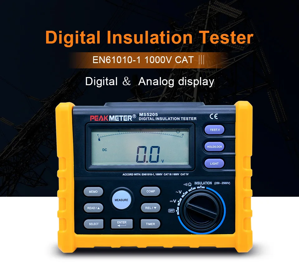 Цифровой измеритель сопротивления изоляции MS5205 аналоговый и цифровой мультиметр Megohm метр 0,01-100G Ом 250 V-2500 V