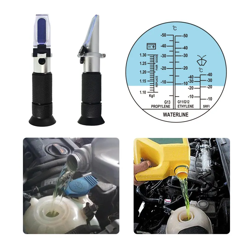 Рефрактометр аккумуляторной батареи/охлаждающей жидкости, который оснащен автоматической температурой двойного масштаба специфический