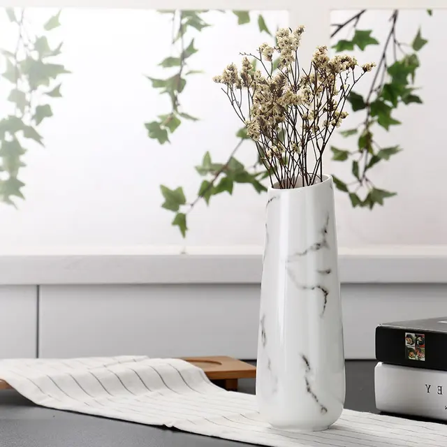 Aliexpress Marble Flower Inserted Ceramic White Tabletop Marble Flower Inserted Ceramic White Tabletop Vase Home Decoration Fashion Modern Vases