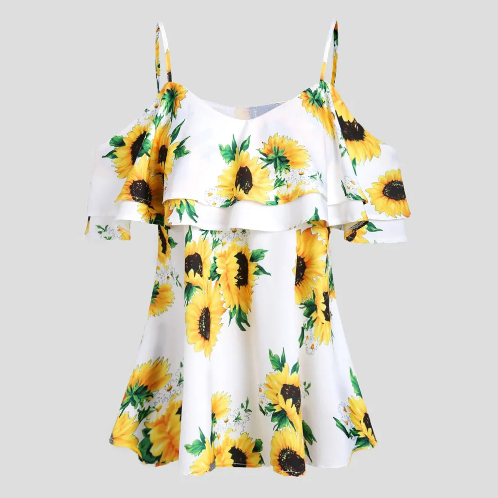

Women Strapless Floral Print Tank Top Short Sleeve Ruffle V Neck Camisoles Casual Elegant T Shirt Blouse Haut Femme Streetwear