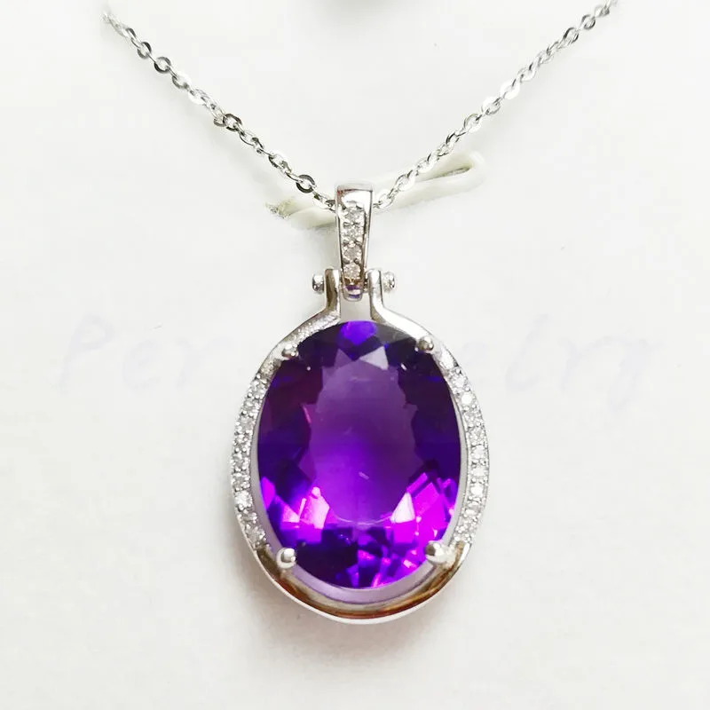 Аметист ожерелье кулон натуральной аметист 925 Серебро Большой Камень 9.5ct драгоценных камней# JC18072201