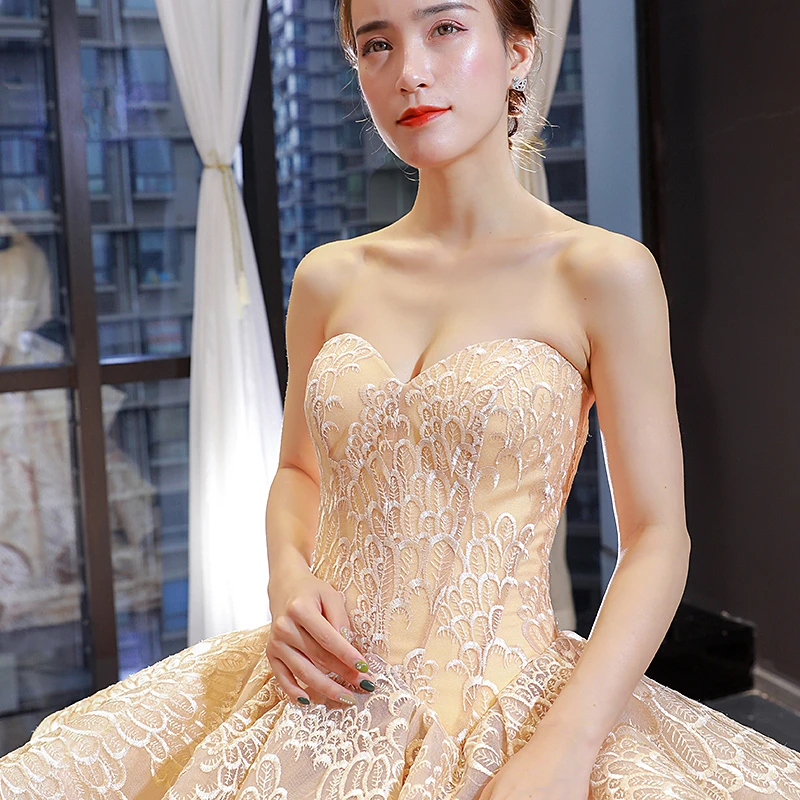 Plus Size Maternity wedding Dress fashion elegant Wedding Gown Bridal dress champagne / deep gold tube top Robe De Mariee