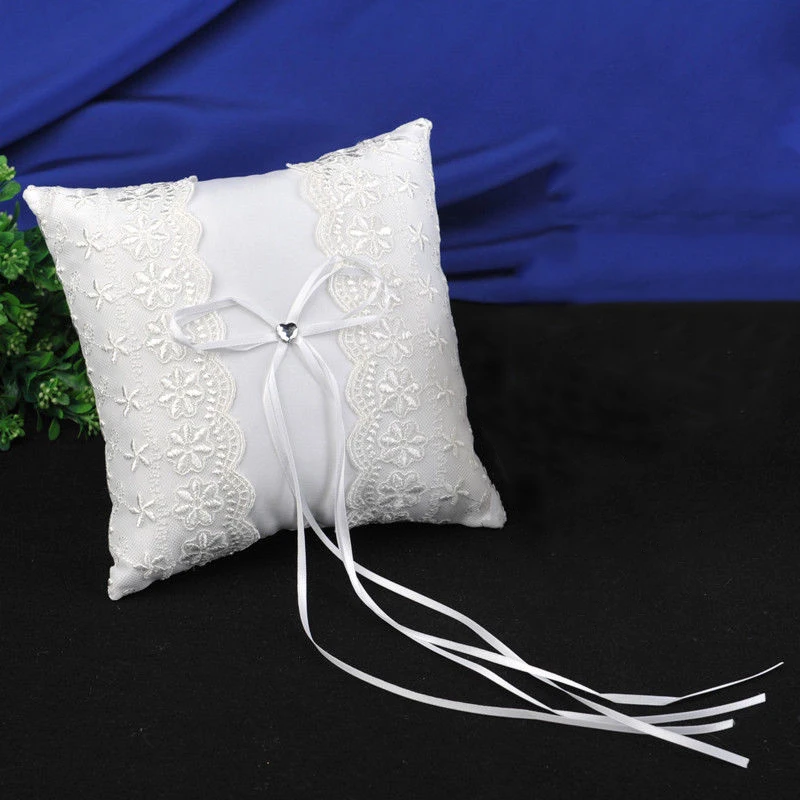 BUY 15*15cm Bridal Wedding Ceremony Pocket Ring Pillow Lace Flower Lovely Ring Pillow Cushion Bearer with Ribbons Wedding Decoration