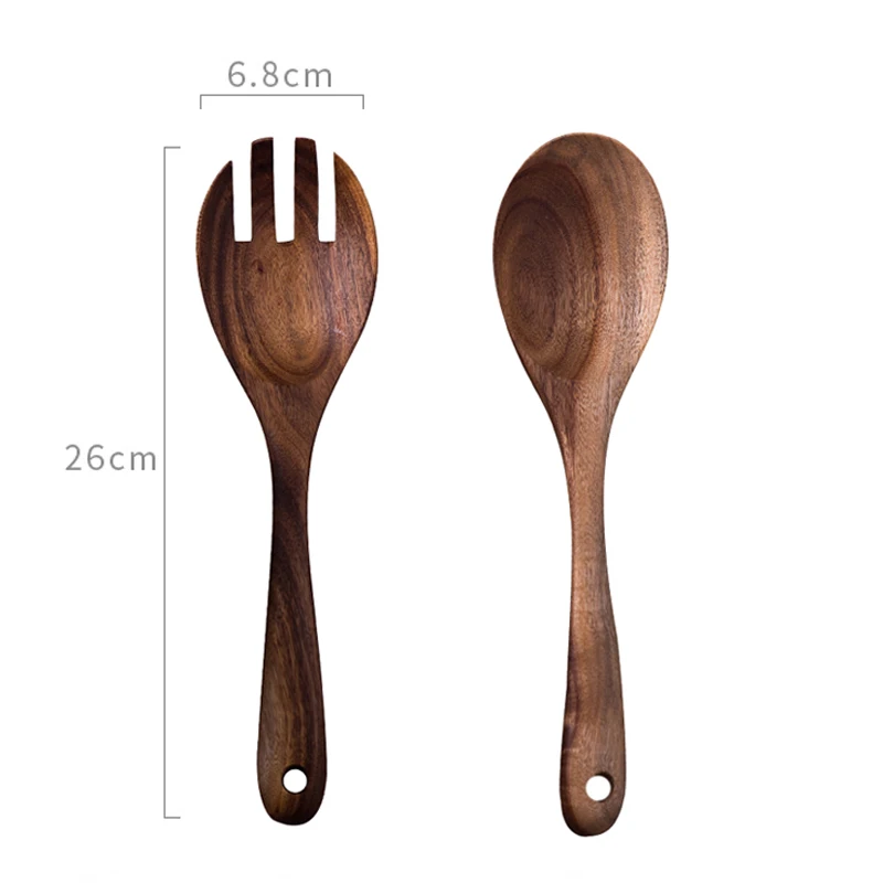 Size of the Wooden Spoon Set Large Salad Dinner Serving Spoons Server Wood Fork Spoon Cutlery Set Wooden Utensils Tableware