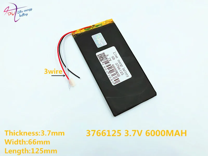 

3 line 6000mah lithium polymer 3766125 4066125 3.7 V tablet battery V811 812 E708Q1 battery