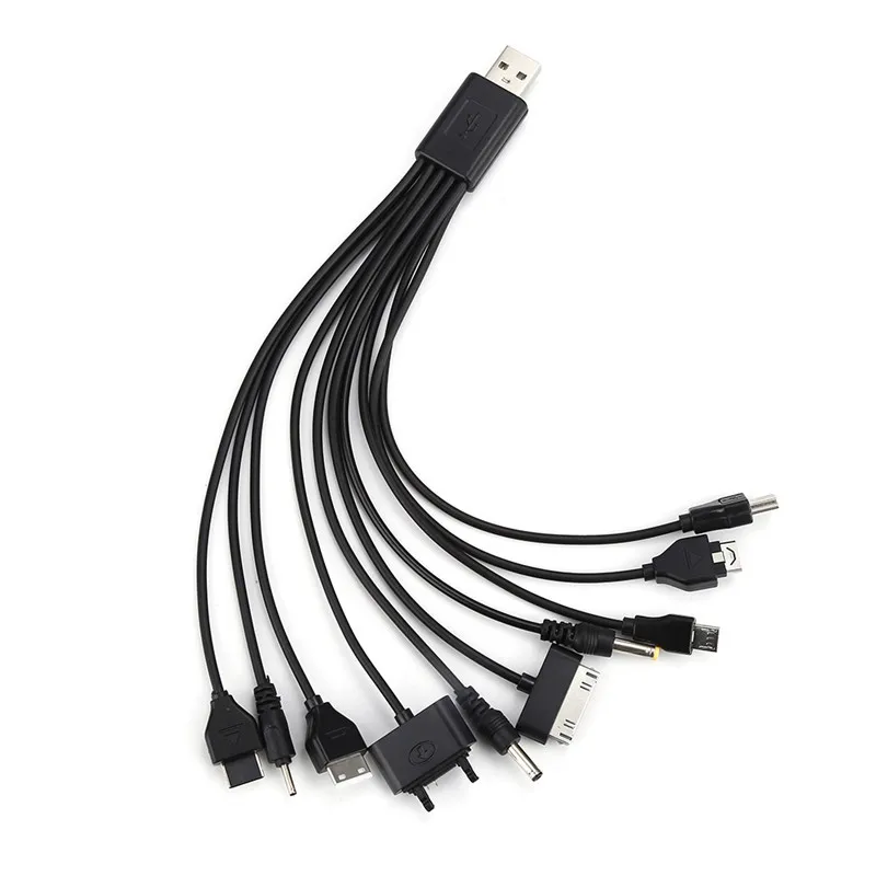 Универсальный черный USB кабель 10 в 1 для быстрой зарядки с несколькими разъемами