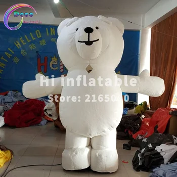 

white 1.8m high inflatable walking teddy bear character mascot cartoon with two layers material plush outside nylon inside