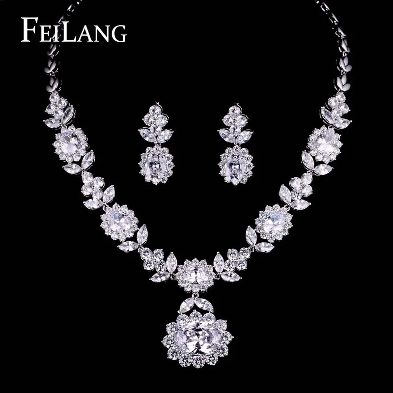 Feilang Platinum Plated Pure Aaa Cubic Zirconia Diamond Earrings Feilang Platinum Plated Pure Aaa Cubic Zirconia Diamond Earrings Necklace Jewelry Sets Factory Price Free Shipping Fssp112 In From