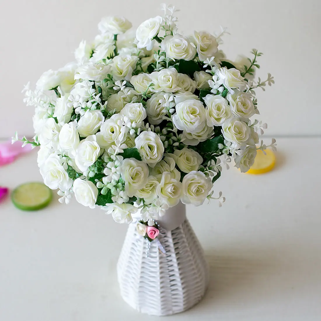 

wedding-decoration marrige decorative flower 15 Buds 1 Bouquet Mini Rose Artificial Silk Flower Bride Bridal Home Decal