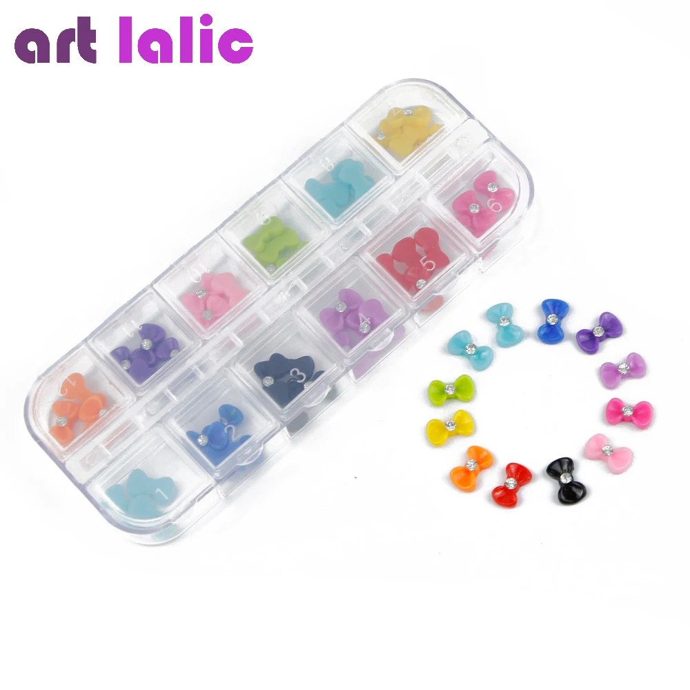 

12 colors 60x Trendy 3D Glitters Bow Tie Butterfly Rhinestone Nail Art Tips Decorative DIY 2015 New free shipping