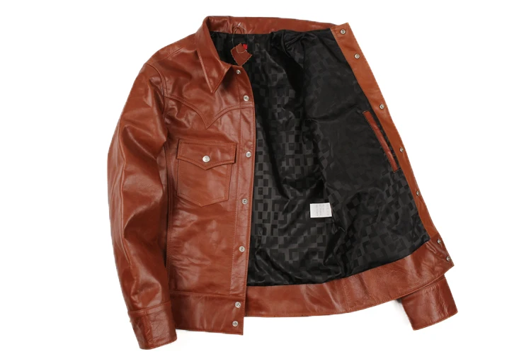 DHL брендовая Новая Коричневая рубашка из коровьей кожи, мужские куртки из натуральной кожи, модная мужская приталенная куртка в японском стиле