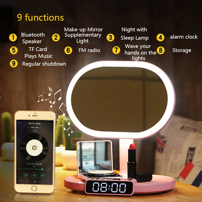 Интеллектуальная bluetooth-колонка зеркало для макияжа с подсветкой компенсация лампы индукции включения FM радио Поддержка tf-карты портативный
