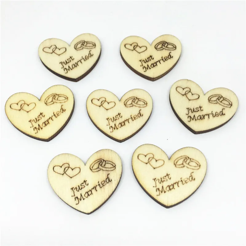 

50pcs 25mm Shabby Chic Wood Heart "Just Married"Confetti Crafts Chips Discs Wedding Table Scatters Decorations Scrapbooking