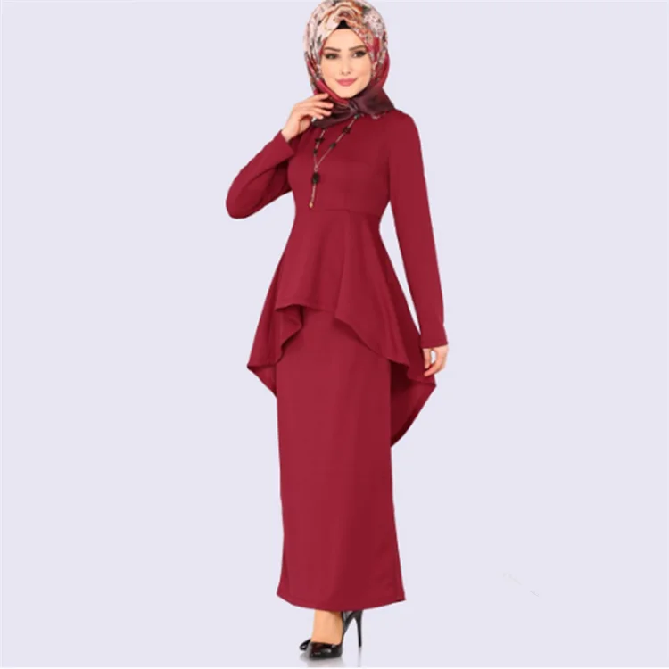 WEPBEL арабский, из Дубая мусульманское модное платье однотонное приталенное платье из двух частей с оборками и длинными рукавами, платья больших размеров S-5XL